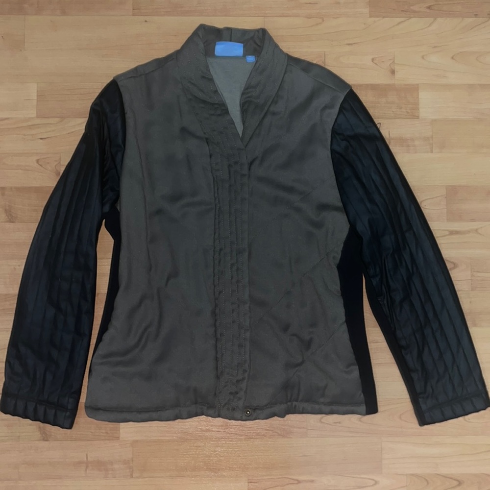 SIMPLY VERA by vera wang jacket, army green with leather sleeves, size XL